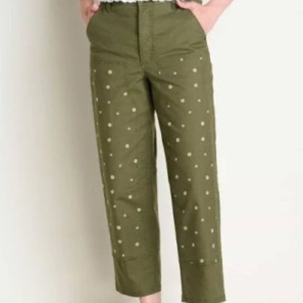 Toad & Co Juniper Utility Pant - Olive Flower Embroidery / 14